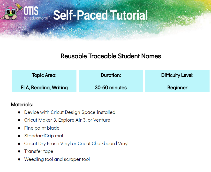 Reusable Traceable Student Names Self-Paced Tutorial